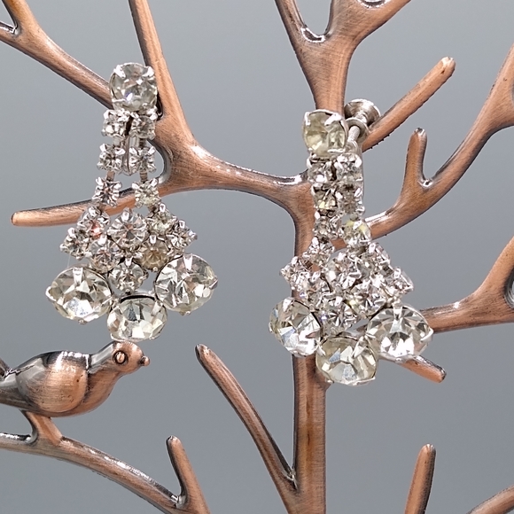 Girandole Rhinestone Chandelier Screw back Silver tone Earrings Vintage - Picture 2 of 16